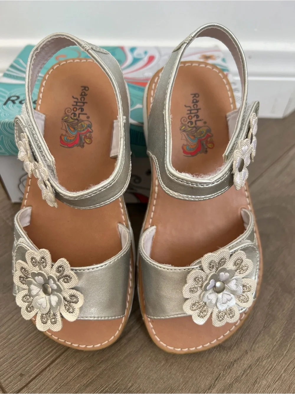 Rachel Shoes Girls Metallic Silver Floral Strap Sandals